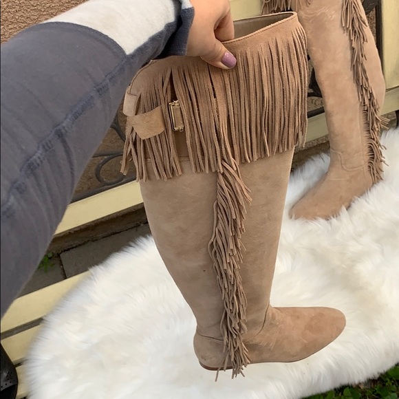 Nude Fringe Boots - Picture 1 of 7